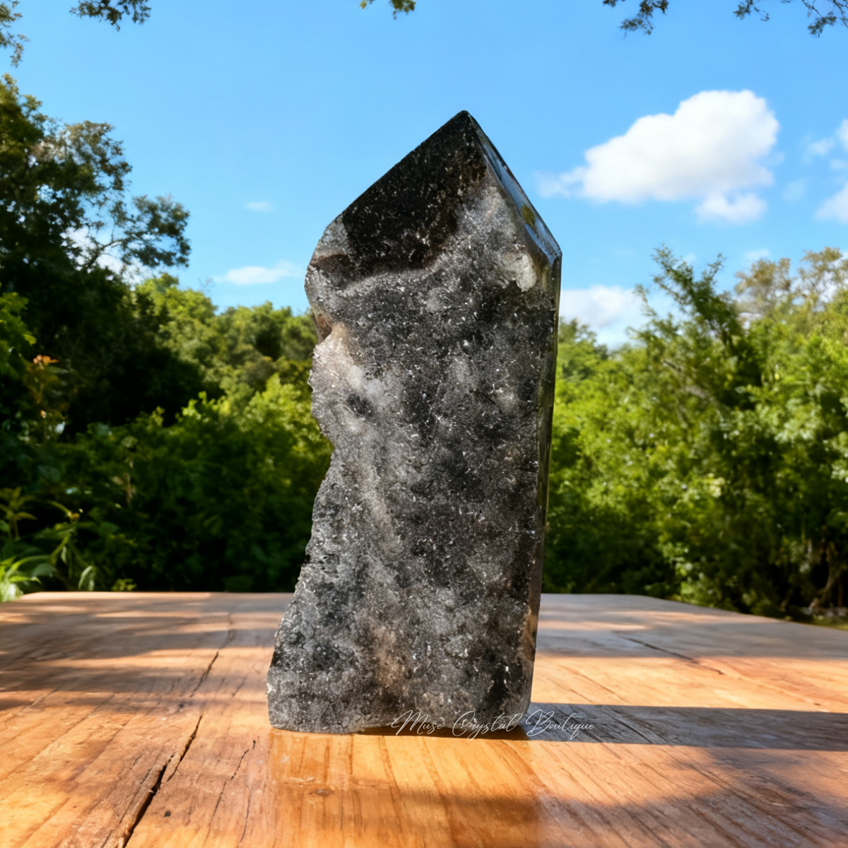 Natural Black Sphalerite Druzy Geode Crystal Tower Obelisk Reiki Healing Decor