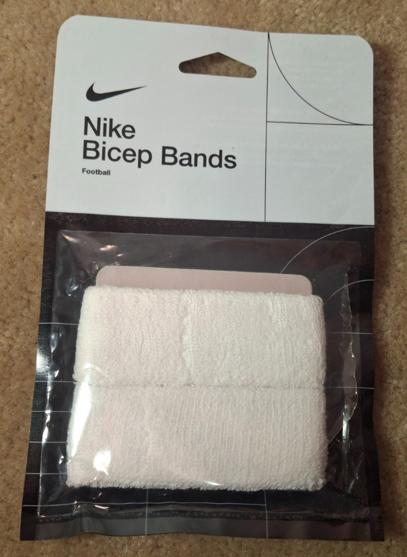 NIKE FOOTBALL TERRY BICEP BANDS, WHITE, NEW, OSFM, BLANK NO LOGO