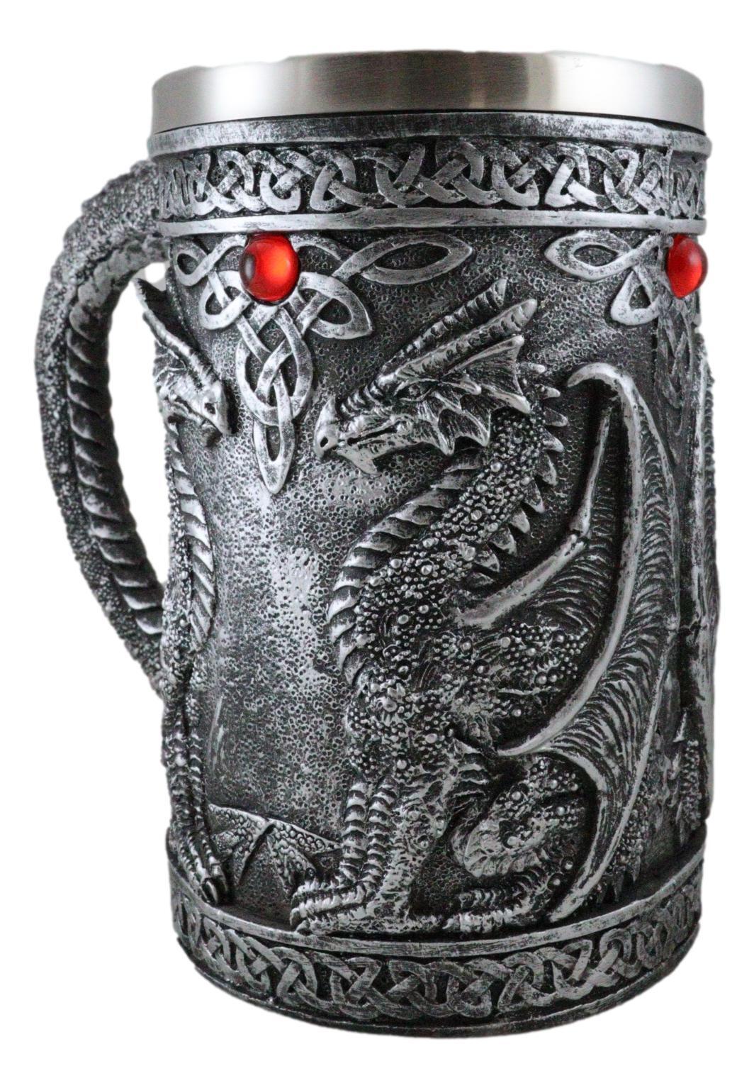 Ebros Gift Large Celtic Twin Dragon Coffee Mug Beer Stein Tankard Cup