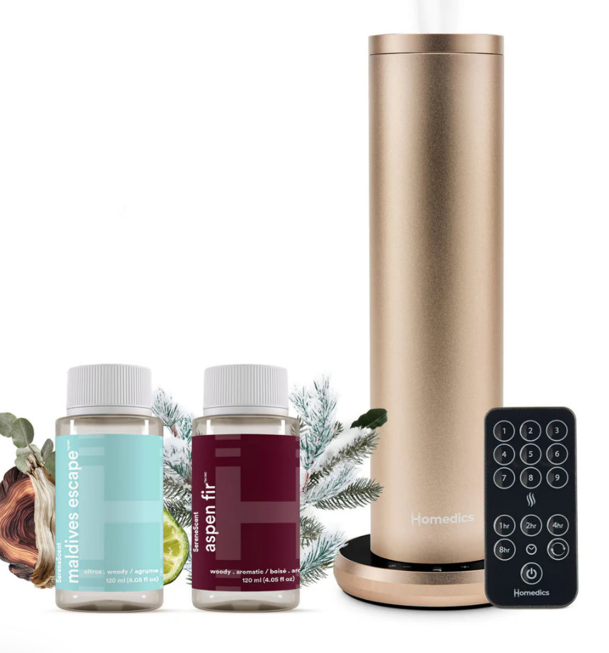 Homedics SereneScent Waterless Fragrance Diffuser + 2 Fragrance Bottles + Remote
