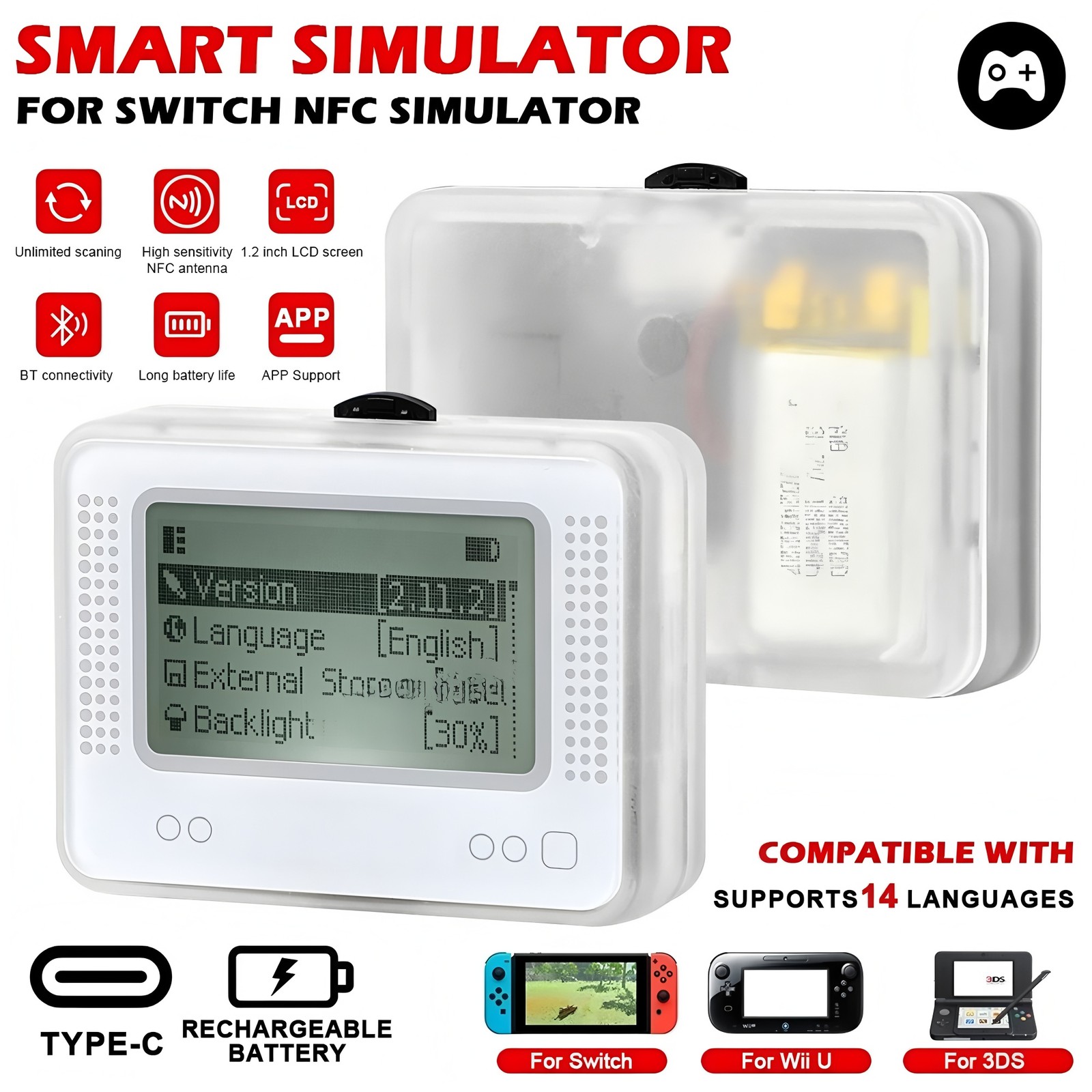 For Amiibo NFC Tag Emulator Bluetooth-Compatible Emulator for Nintendo Switch