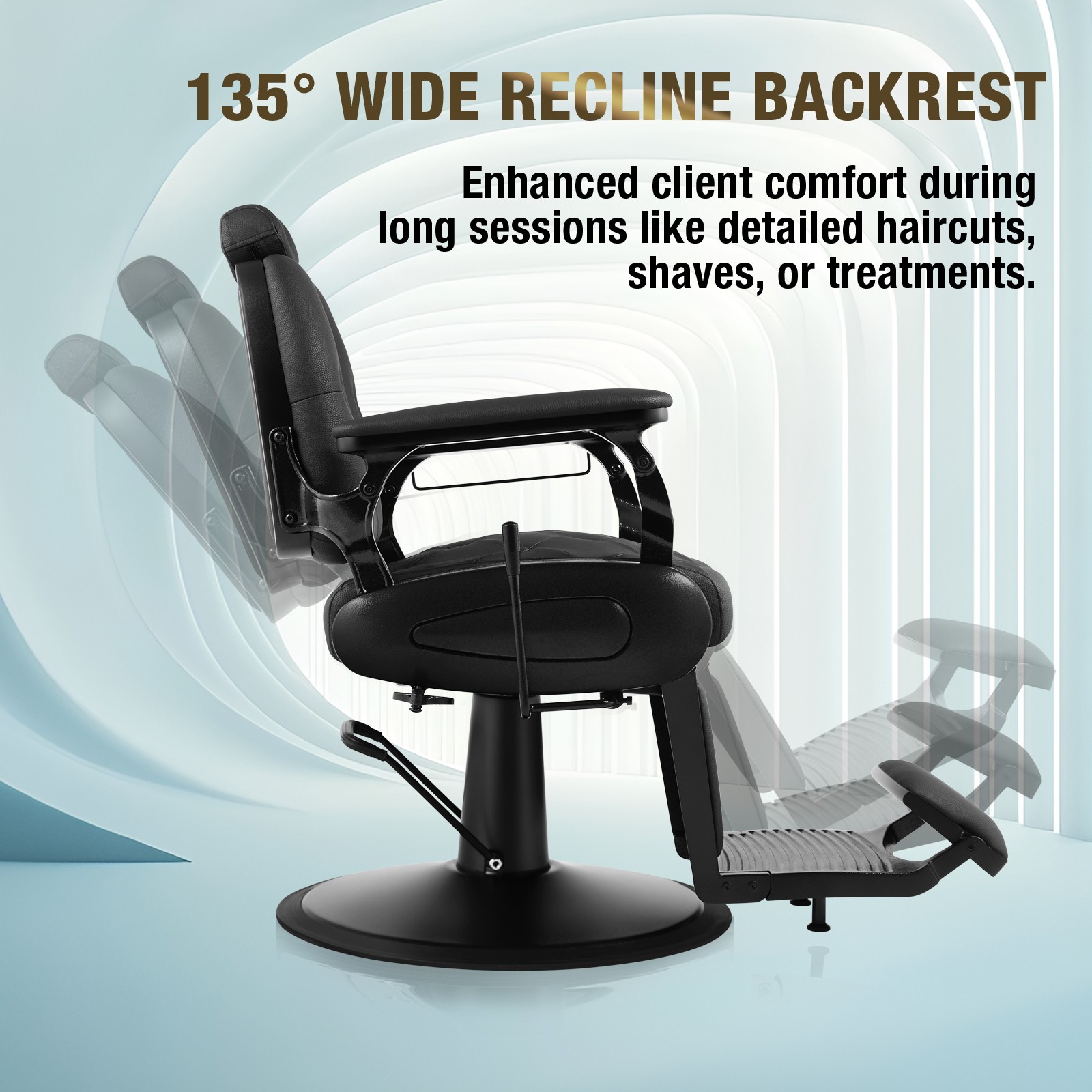 Black Recline All Purpose Barber Chair Heavy Duty Hydraulic Salon Beauty