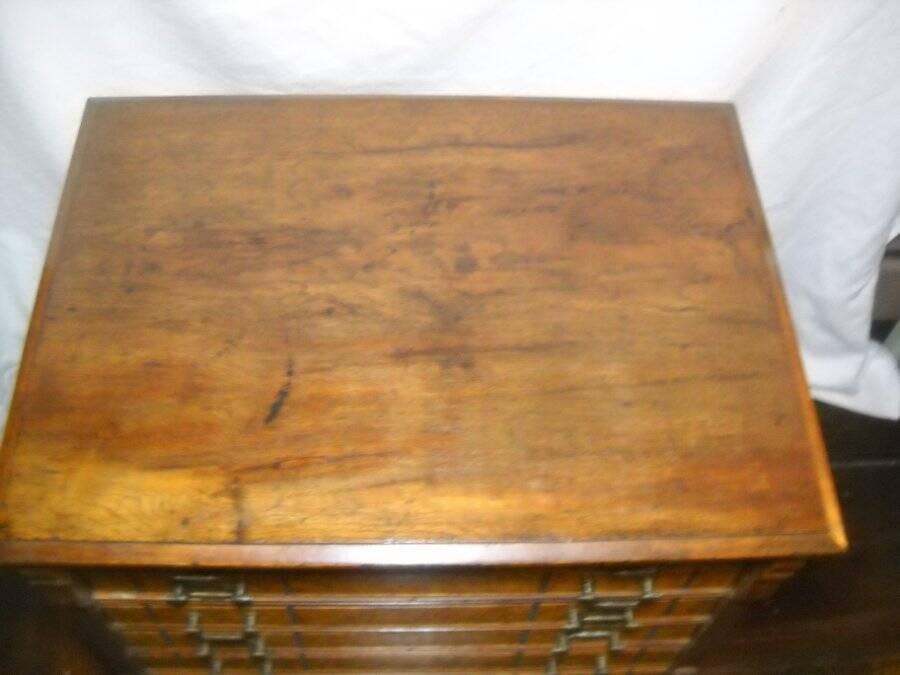 1890 Willimantic 6 Drawer Spool Cabinet Cherry & Birdseye Maple Owl Logo Decal