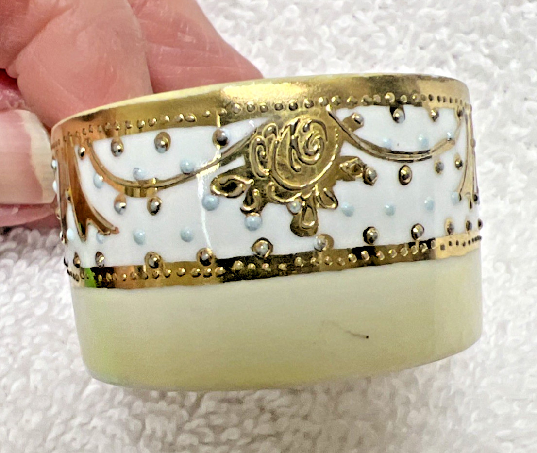 Vintage Nippon Hand Painted Porcelain Gold Floral Moriage Open Salt Cellar Dip