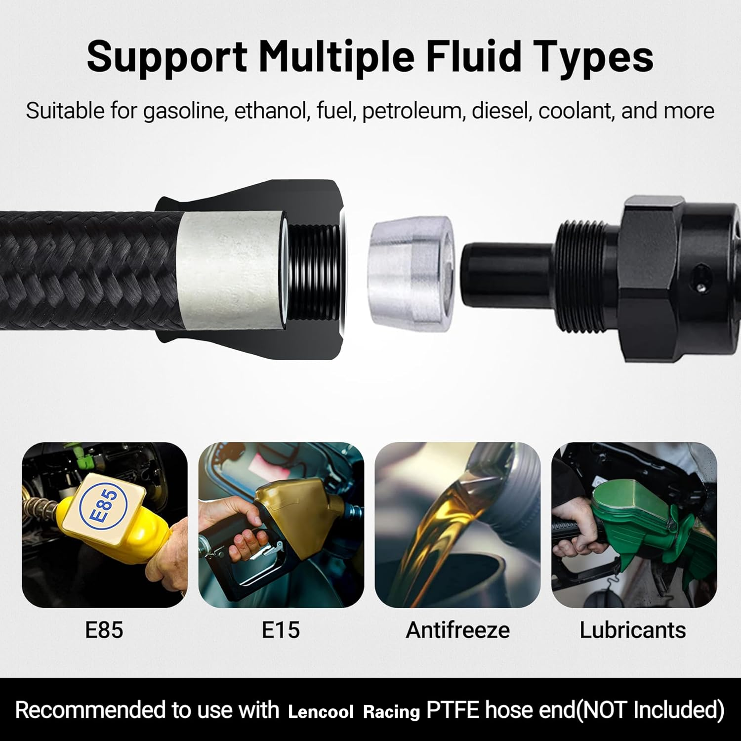 LokoCar PTFE E85 Fuel Line Hose Nylon Braided 6AN 8AN 10AN 3.3FT 10FT 20FT Black