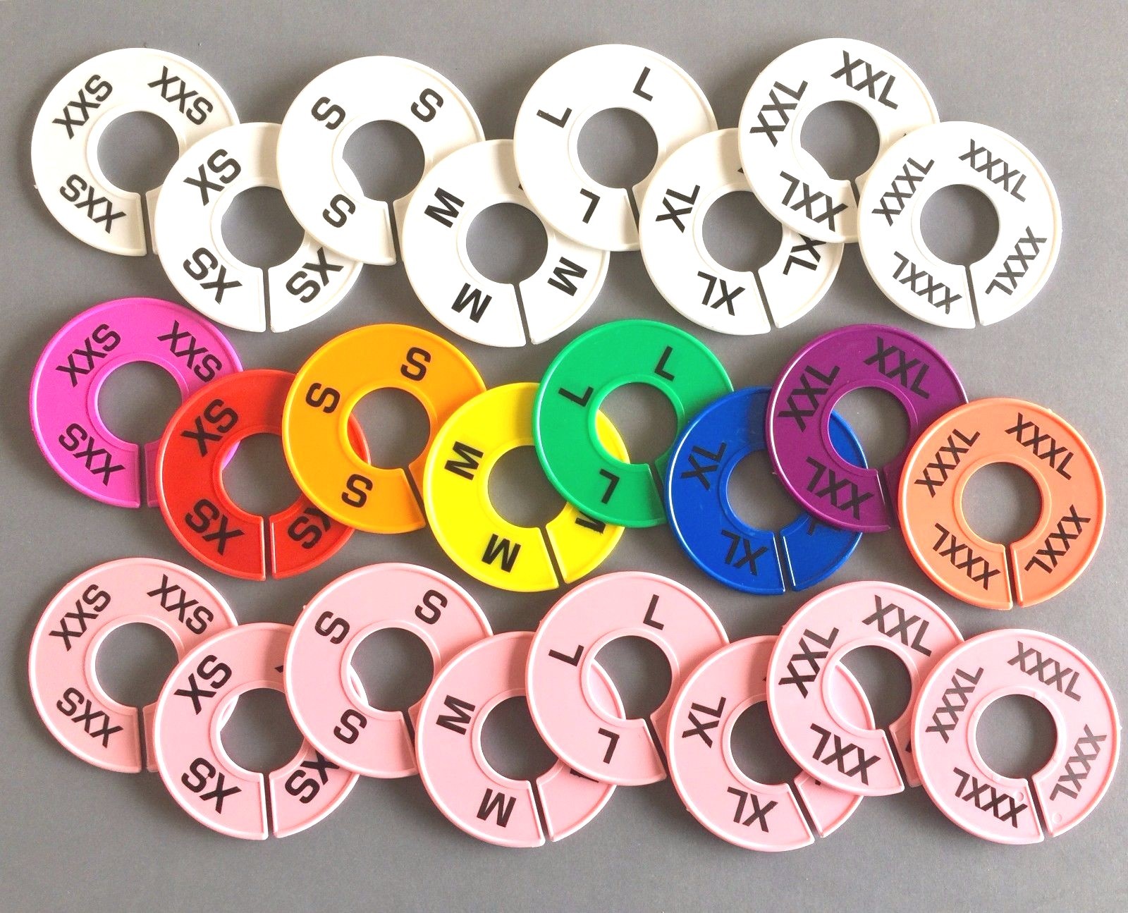 Round Clothing Rack Size Dividers Plastic Hangers Ring XXS-3XL (8 - 80 PC Sets)