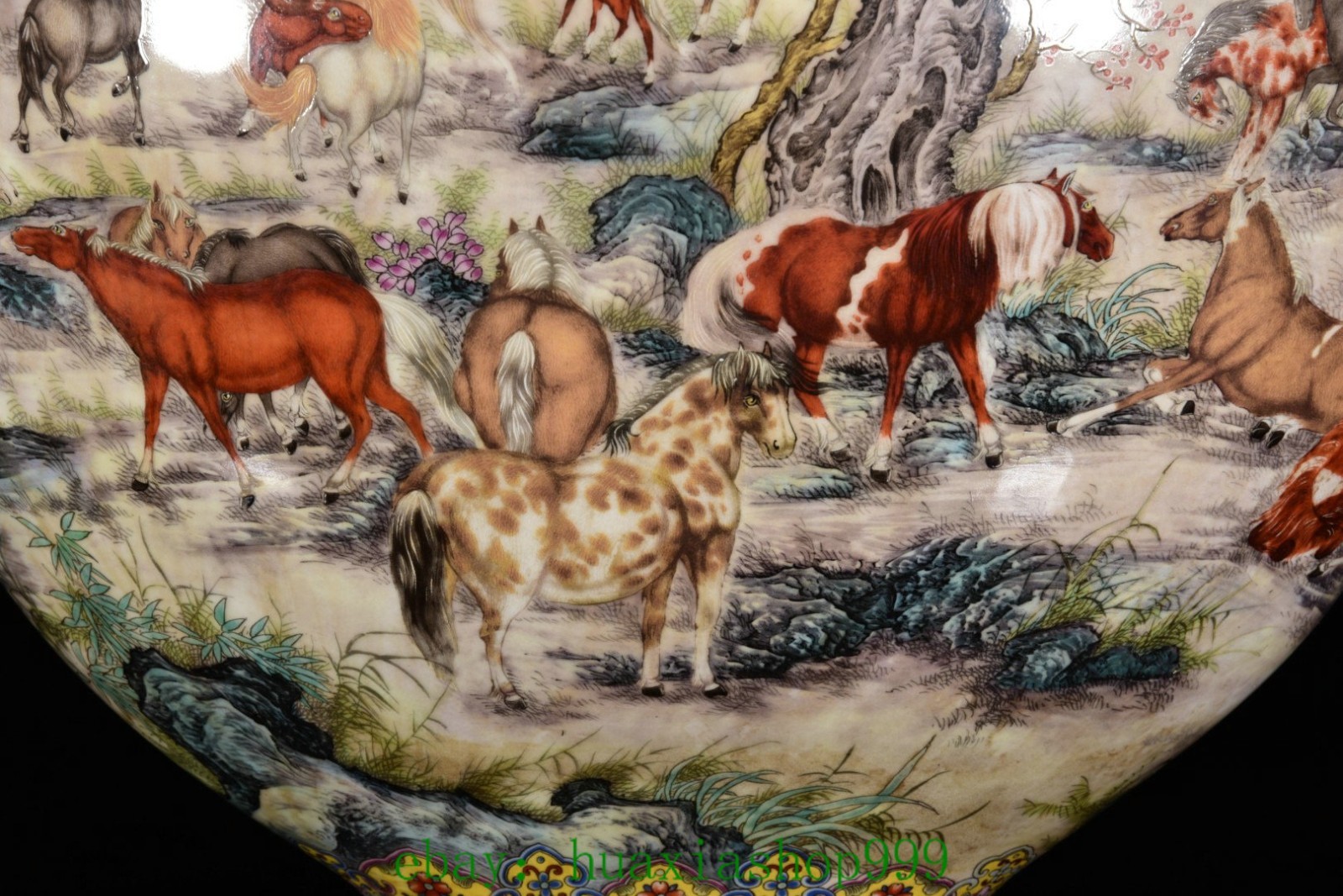 21.6"Enamel Color Porcelain Gilt Cattle Cow ox Bull Double Beast Ear Bottle Vase