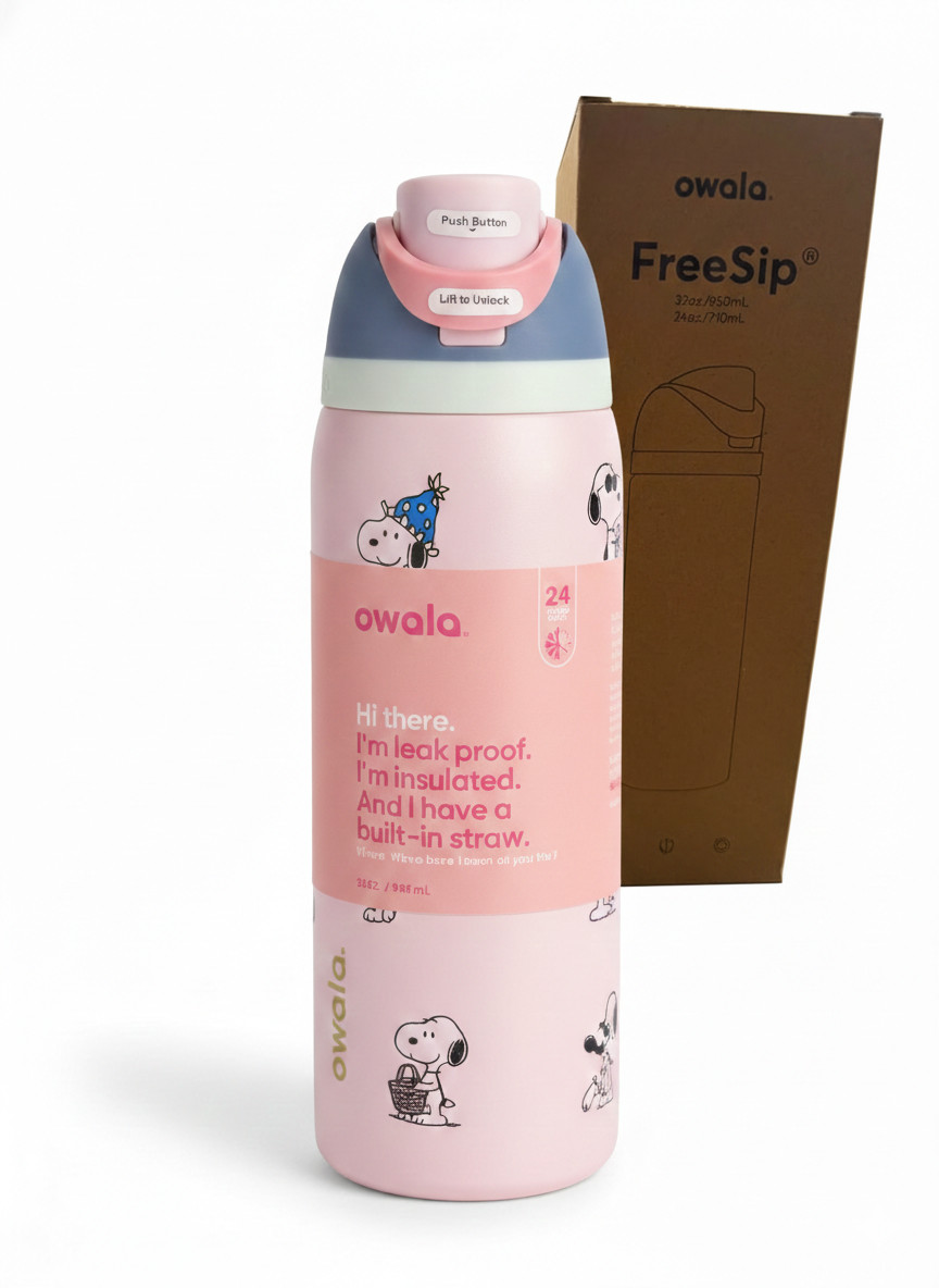 New Pink Snoopy Water Bottle Owala 32oz Stainless Steel Exclusive Edition