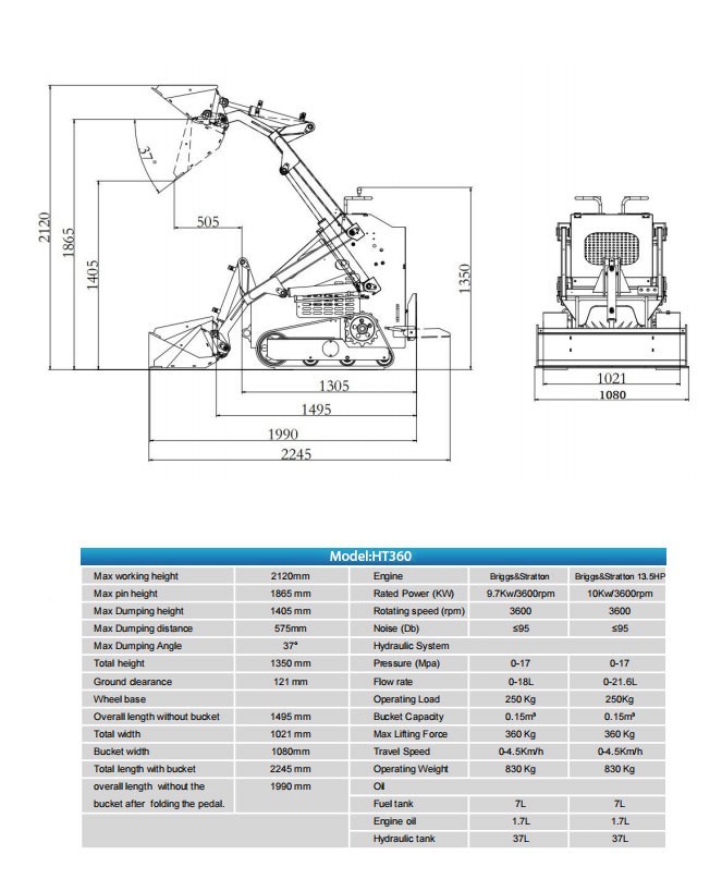 HT Mini Skid Steer Loader Tracked 13.5HP B&S EPA Gas Engine for Gardens Farming