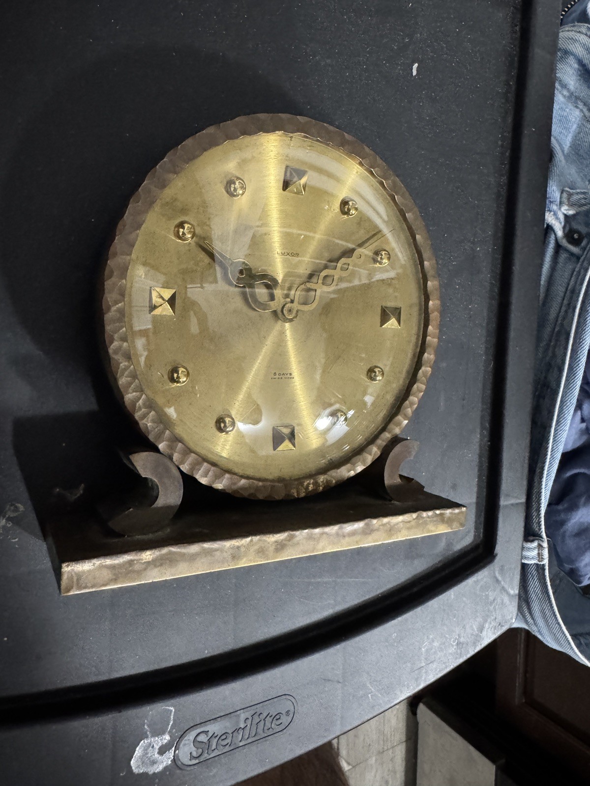 Antique Working 1930's LUXOR Swiss Gilt Brass 8 Day 15 Jewel Mantel Desk Clock