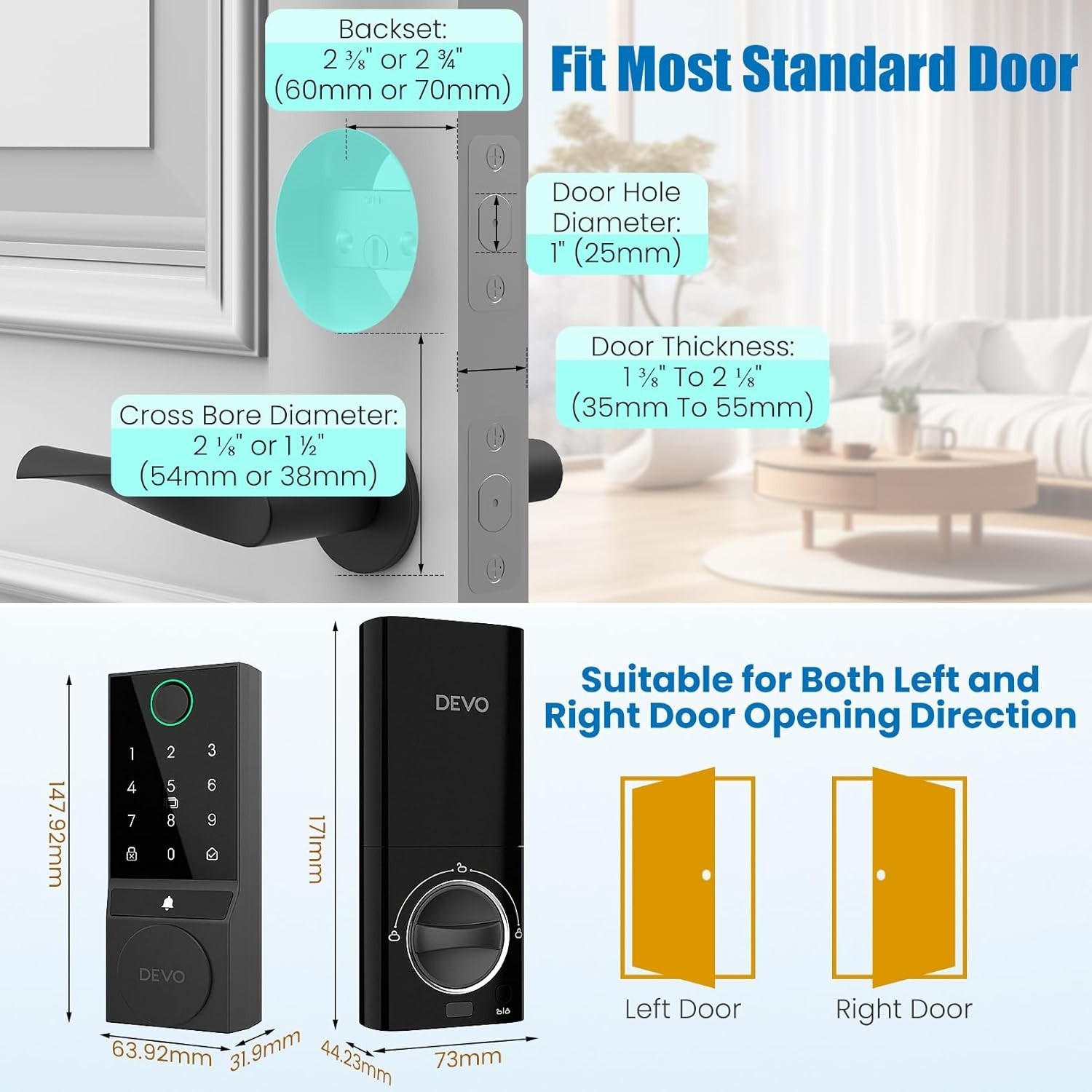 Smart Door Lock Fingerprint & WiFi Keyless Entry Deadbolt Auto-Lock, APP Control