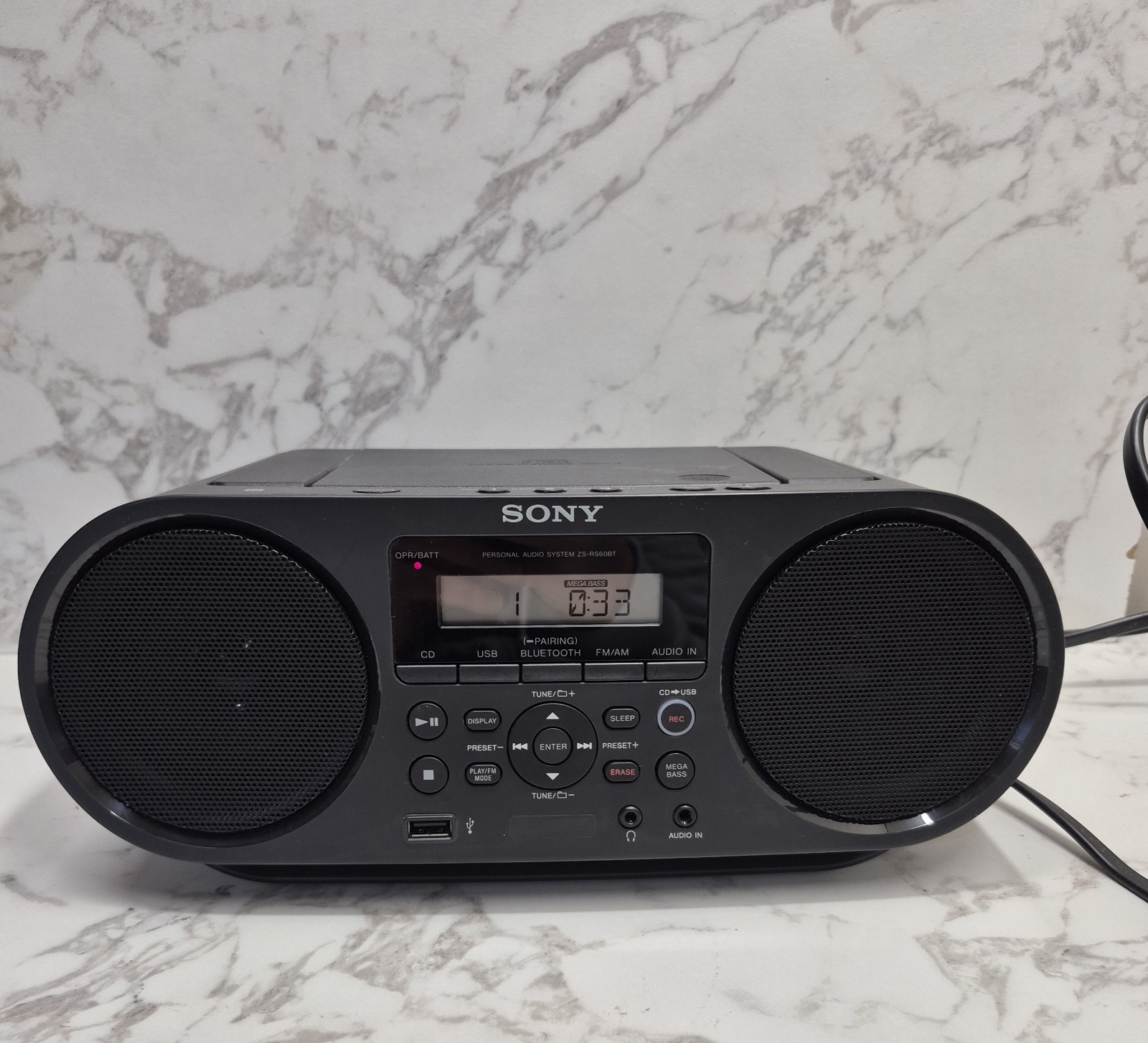 Sony ZS-RS60BT CD Boombox W/ Bluetooth, AM/FM, USB, Headphone Tested Works