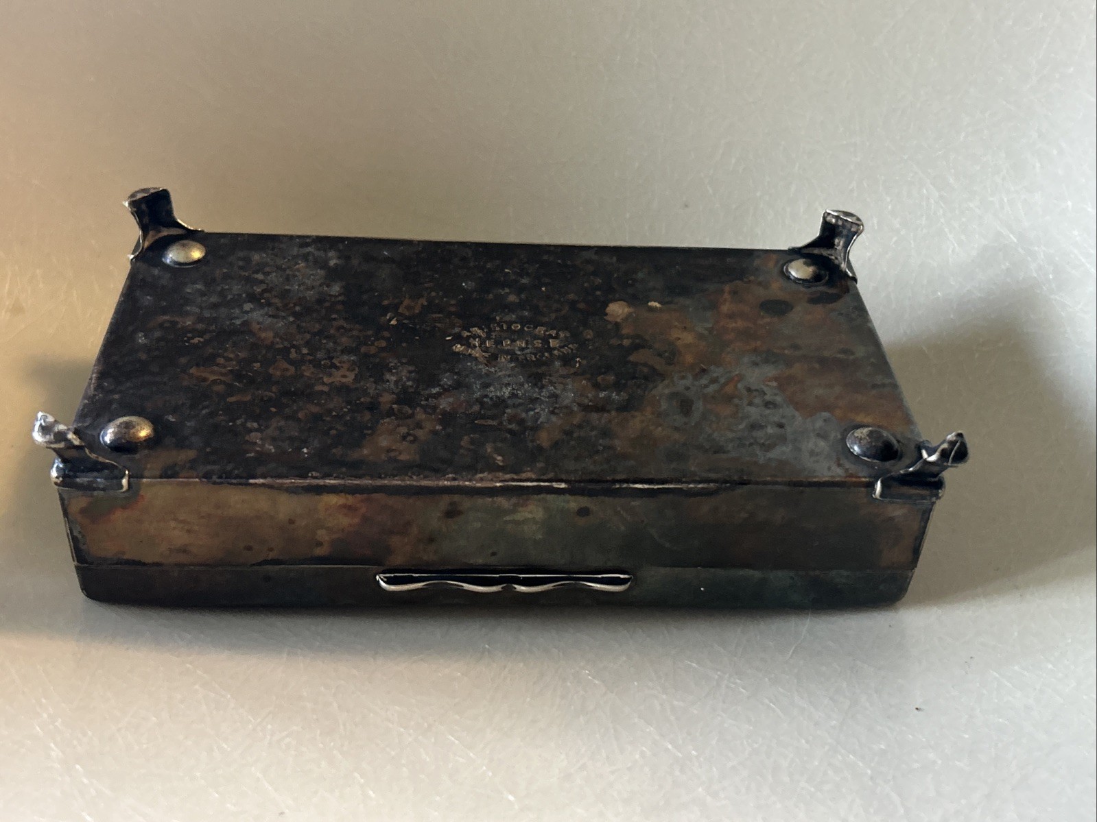 Aristocrat Silver Plate w/ Crocodile/ Alligator Top Cigarette Box Wood Lining