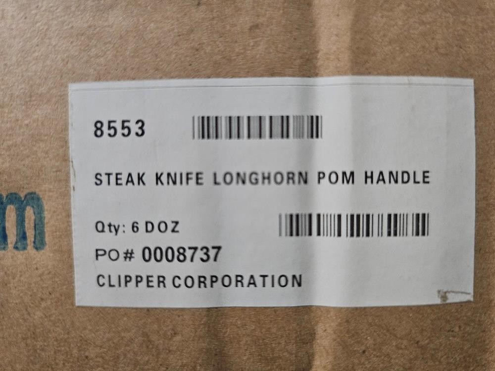 Lot of 12 Steak Knives Black Longhorn Pom Handle 10.25" Clipper 12013CGD H/D
