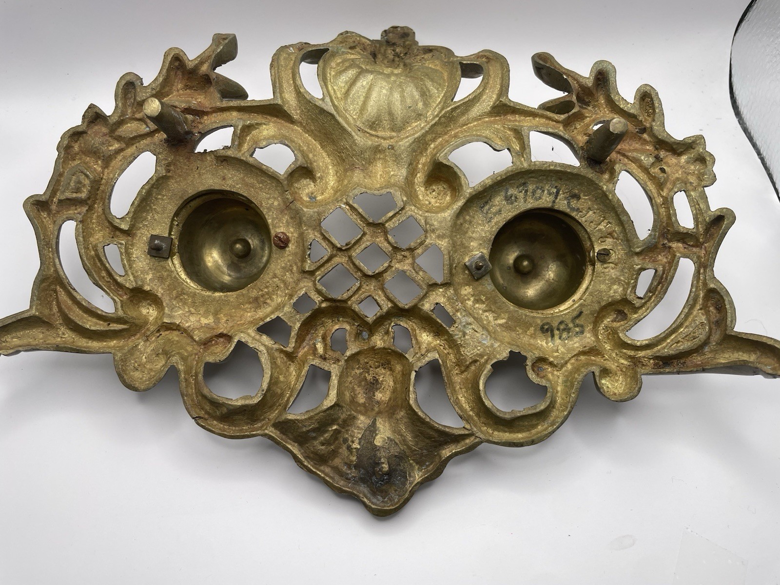 Antique Brass Double Inkwell With Lids