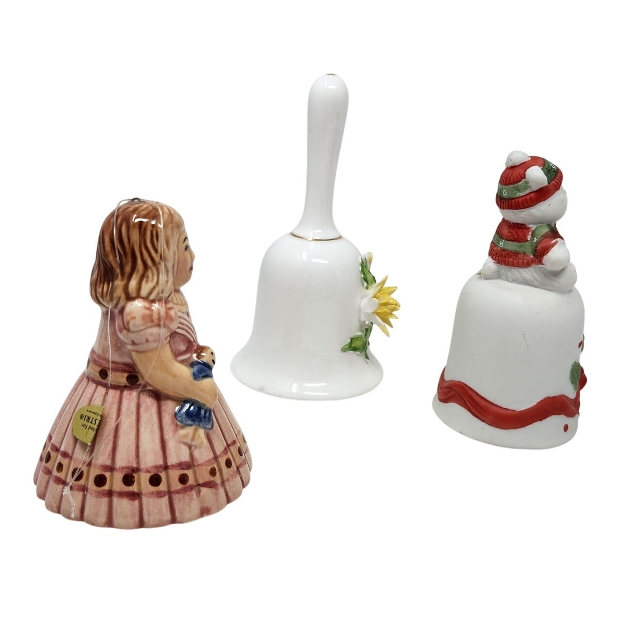 Lot Of 7 Mixed Etched Glass Ceramic Vintage Bells Collections Collectibles