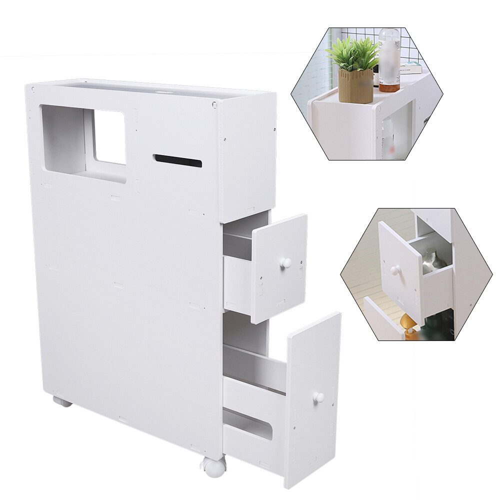 Slim Bathroom Storage Cabinet Floor Standing Toilet White Narrow Cupboard Shelf