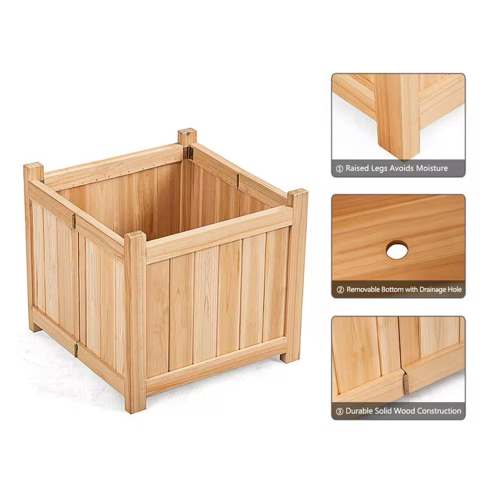 15 In. L X 15 In. W X 14 In. H Beige Wood Square Flower Planter Box Raised Veget