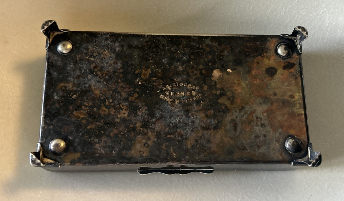 Aristocrat Silver Plate w/ Crocodile/ Alligator Top Cigarette Box Wood Lining