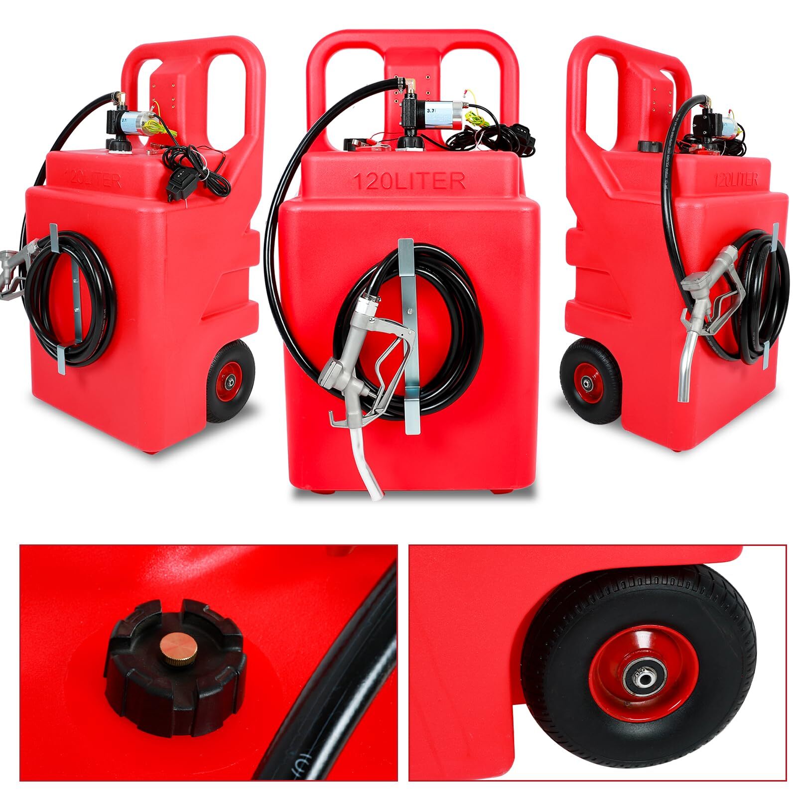 32 Gallon Portable Fuel Tank Caddy w/ Electric Transfer Pump On-Wheel 3.7GPM Red