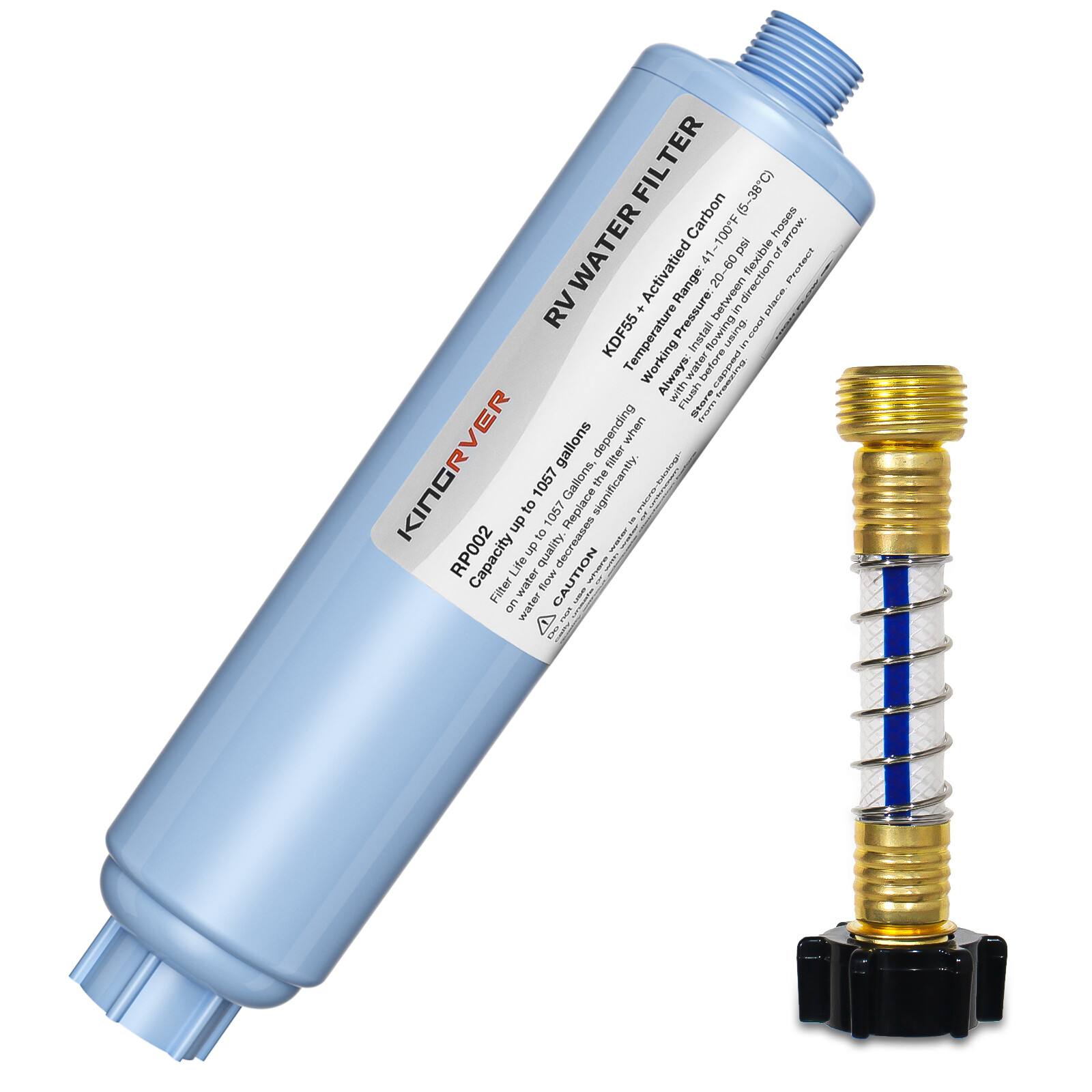 2* RV Water Filter w/Hose Protector for Drinking Reduces Chlorine Odor Sediment