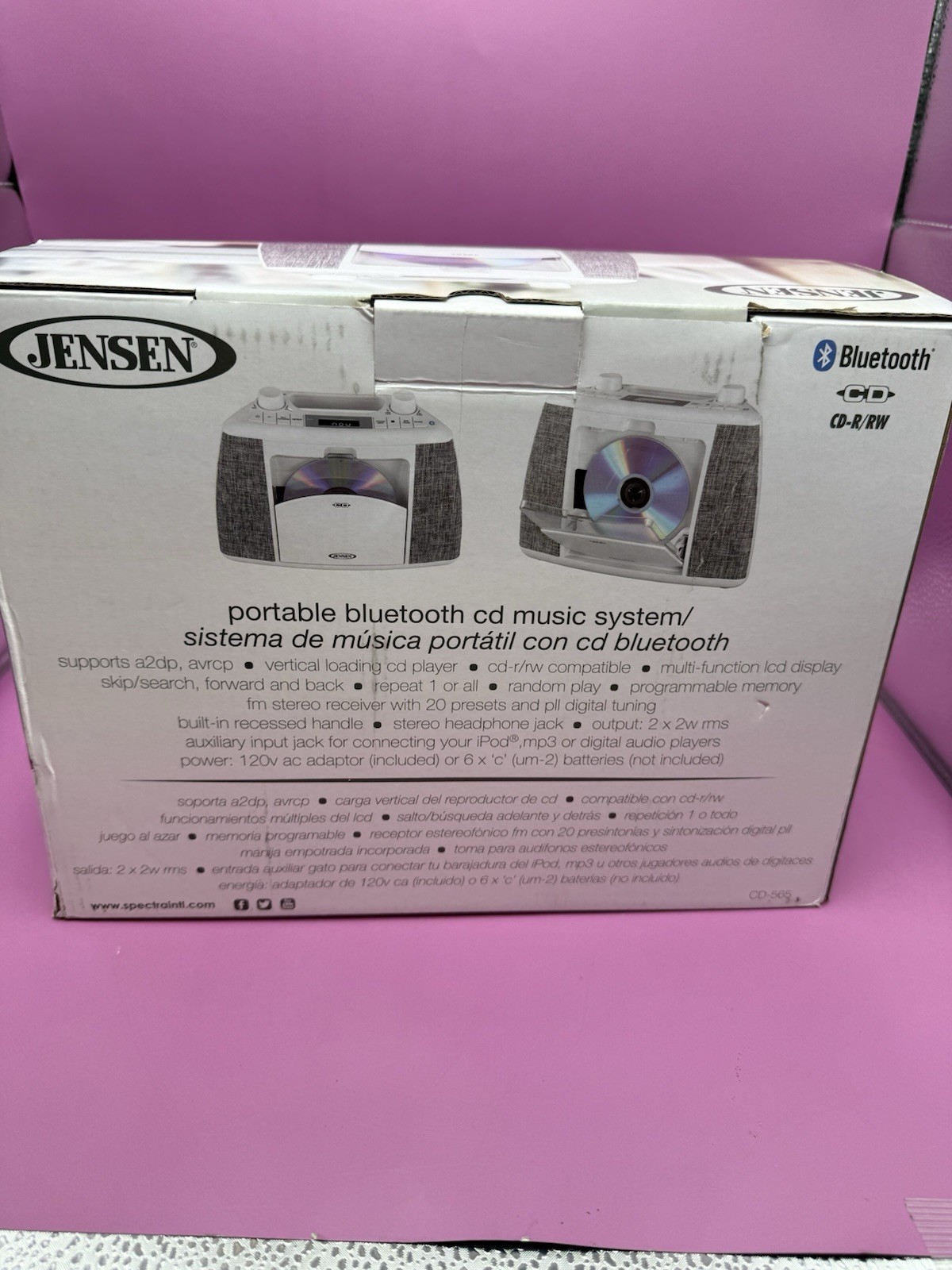Jensen CD-565 Portable Bluetooth CD Music System FM Excellent Condition