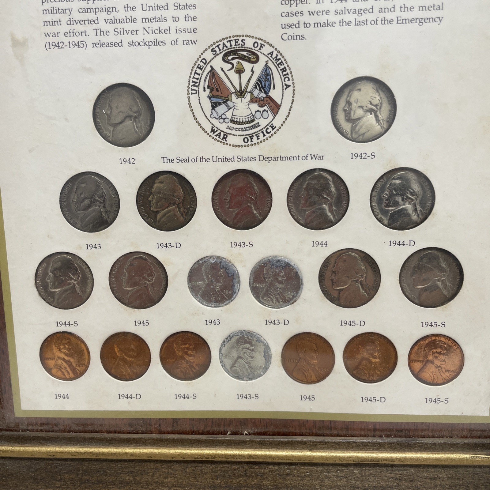 wartime coinage framed
