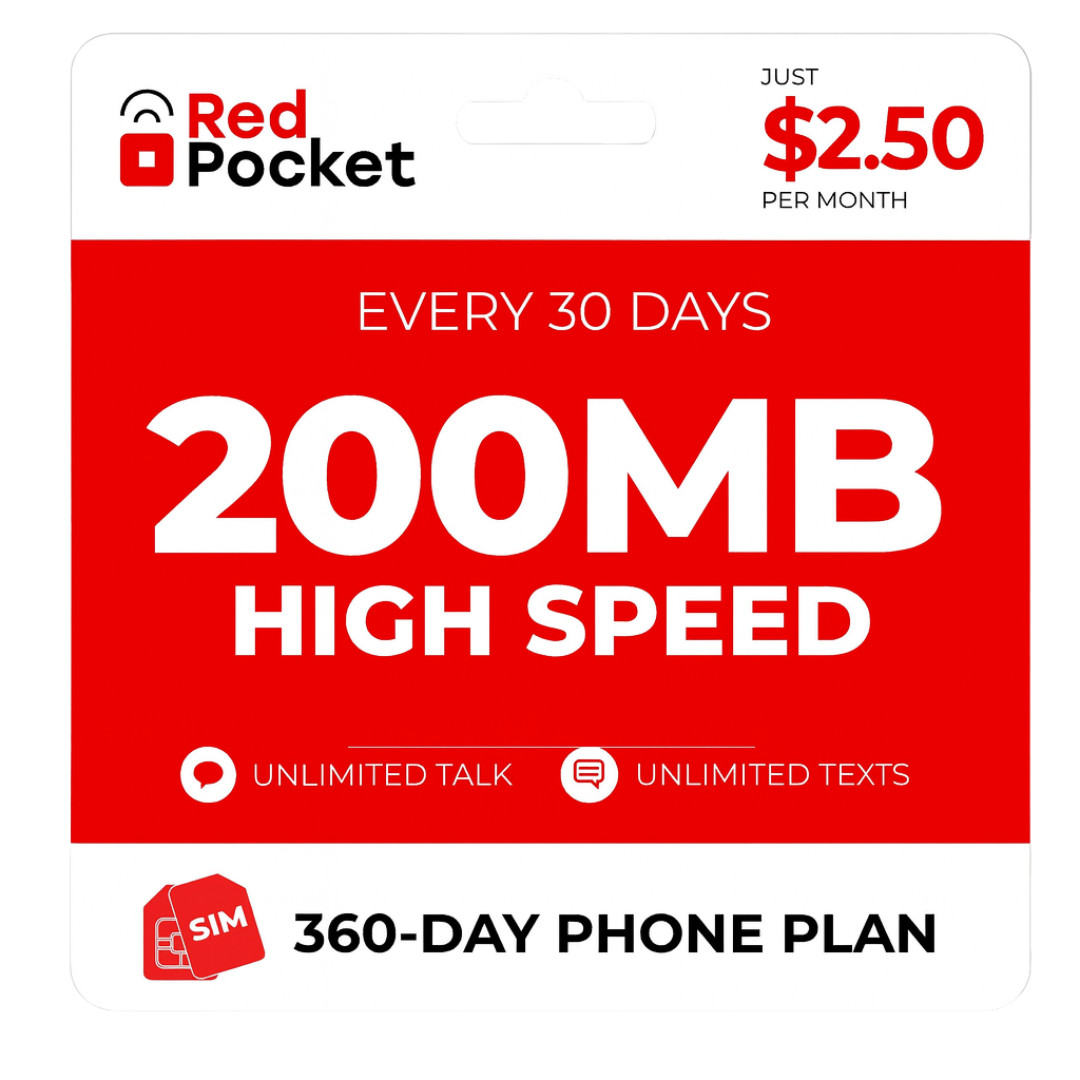 $2.50/Mo RedPocket Prepaid Wireless Phone Plan+Kit: UNLIMITED Talk /Text + 200MB
