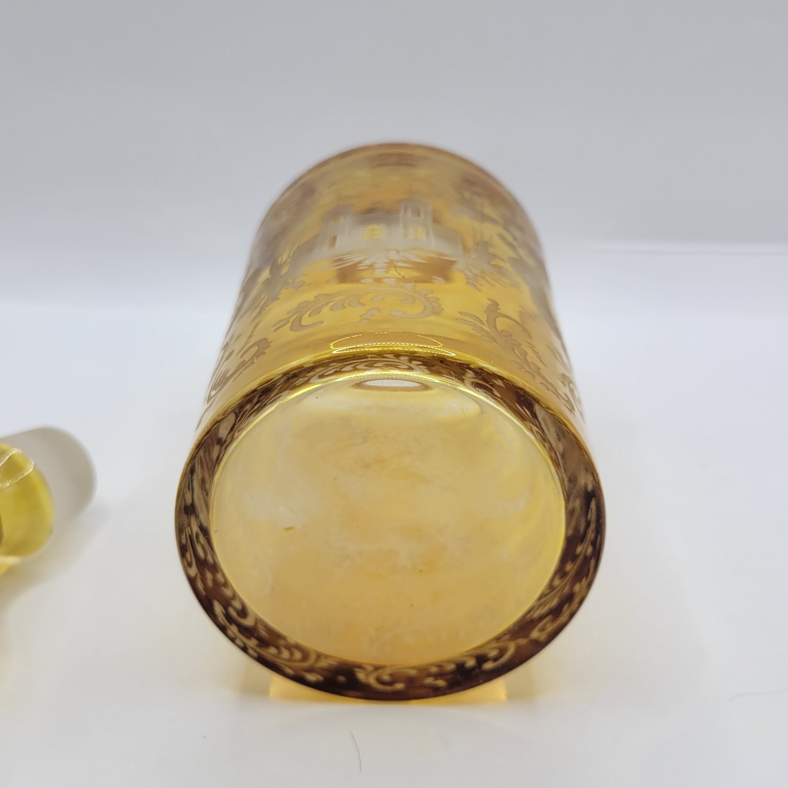 Antique Bohemian Amber Yellow Glass Cut to Clear Glass Castles Dark Academia