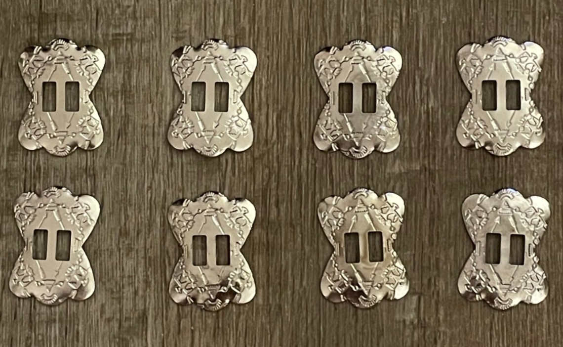 8 NATIVE AMERICAN STYLE BEAR-BUFFALO CONCHOS-SLOTTED-VERY LARGE 2" X 1.75" -NEW