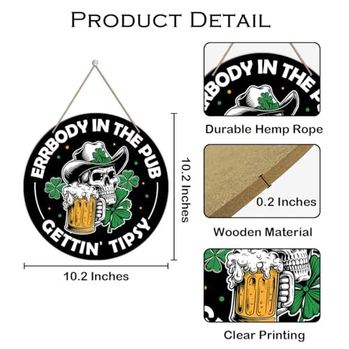 St. Patrick's Day Sign Irish Pub Decor St Patricks Day Western Skeleton Wood