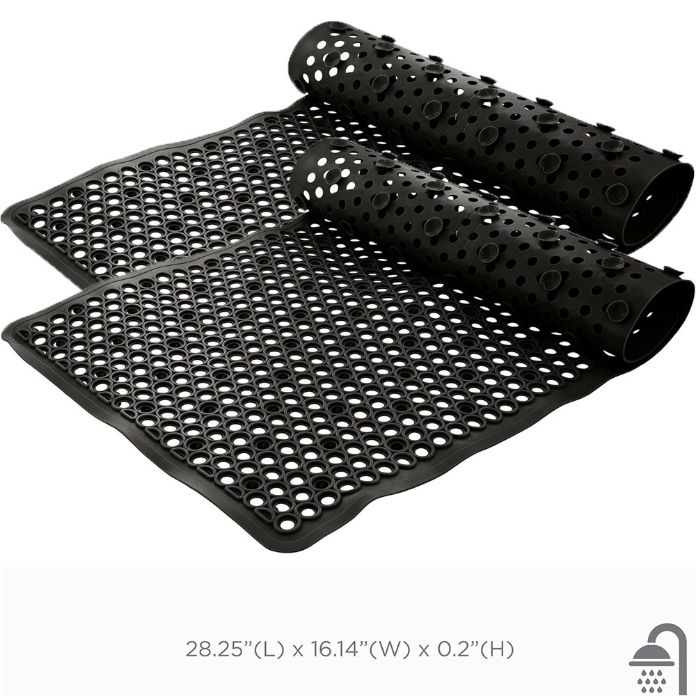 2 Pack Self-Draining Bath Mat, Anti-Slip Suction Cup Base PVC Bathtub Mat