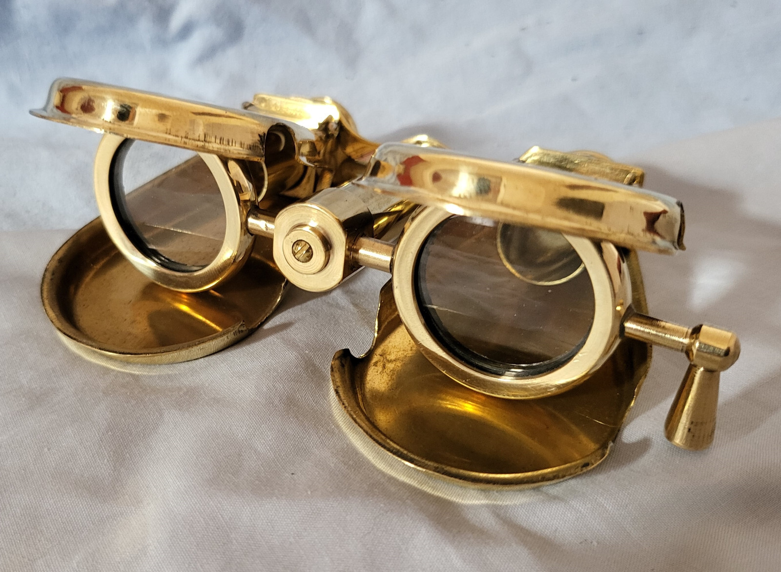 Gold Folding Binoculars Leather Case London Royal Navy Ship Opera Glasses Retro