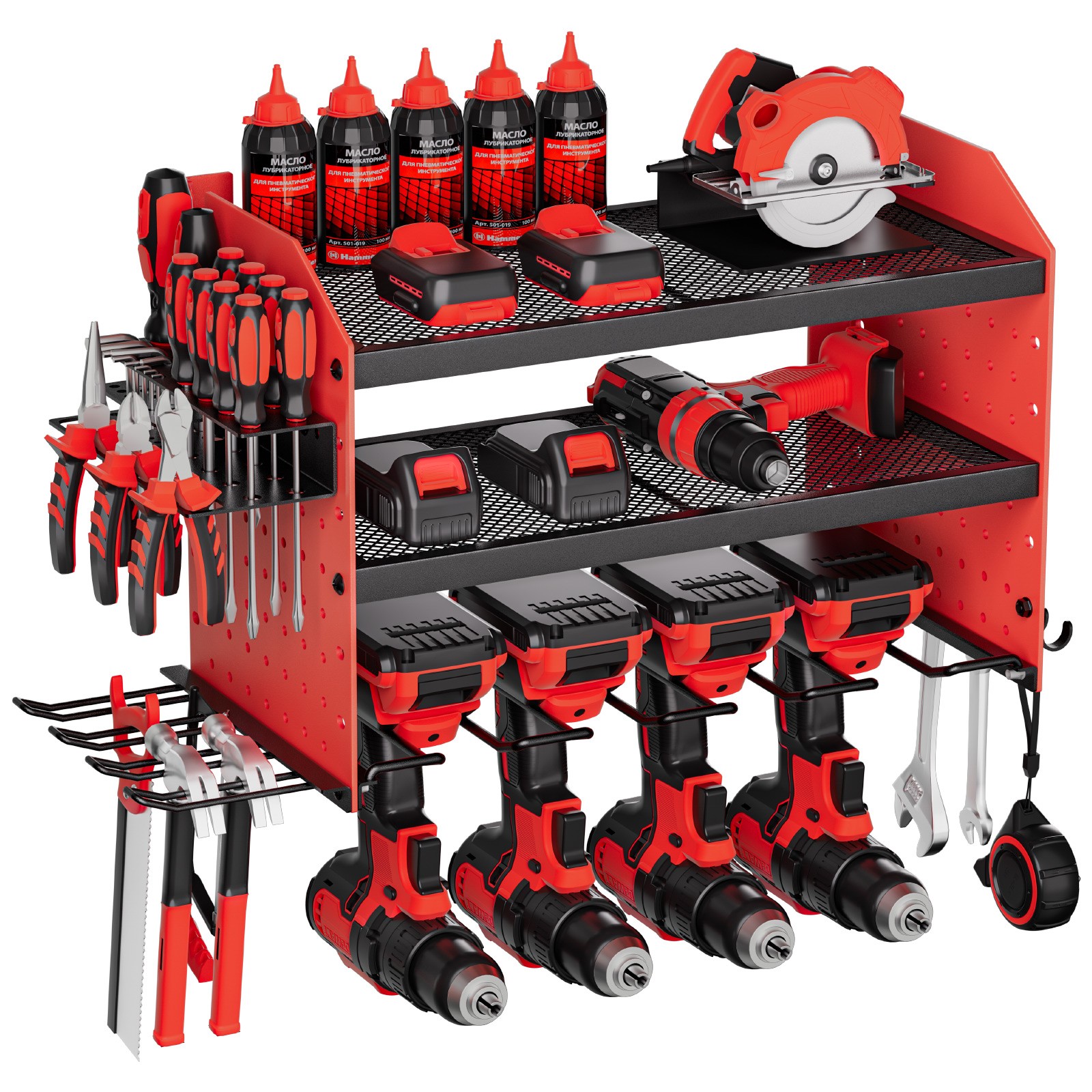 VEVOR Power Tool Organizer Wall Mount 3-Layer Drill Storage Rack 4 Drill Holders