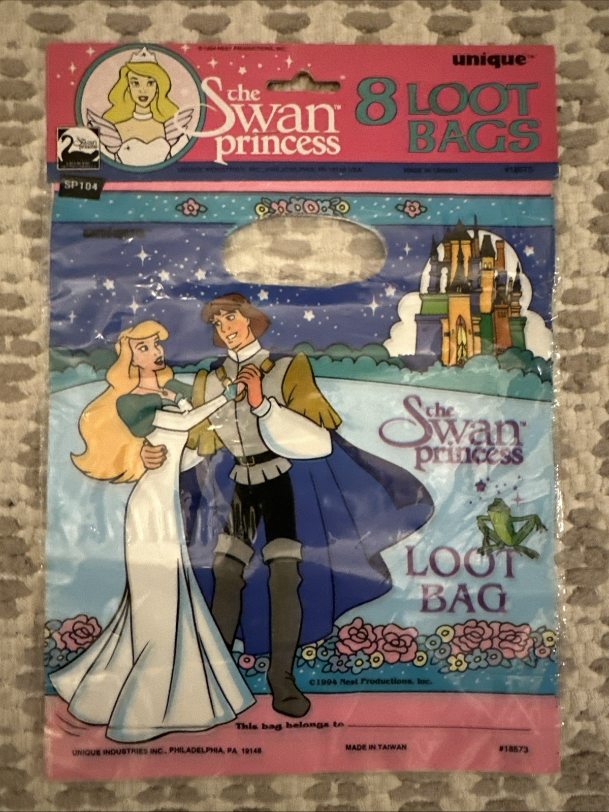 Vintage 1994 The Swan Princess Party Loot Favor Bags Plastic 8 Count NEW