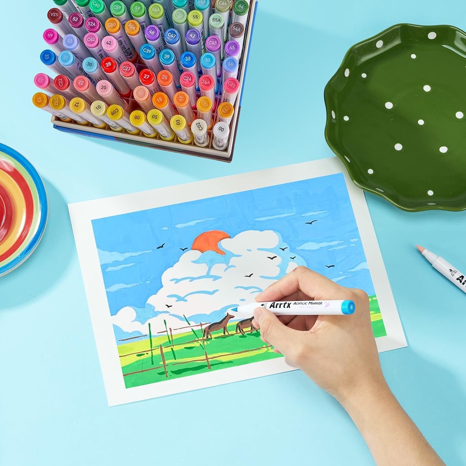 Arrtx Acrylic Markers 90 Colors Premium Brush Tip Paint Pens for DIY Project