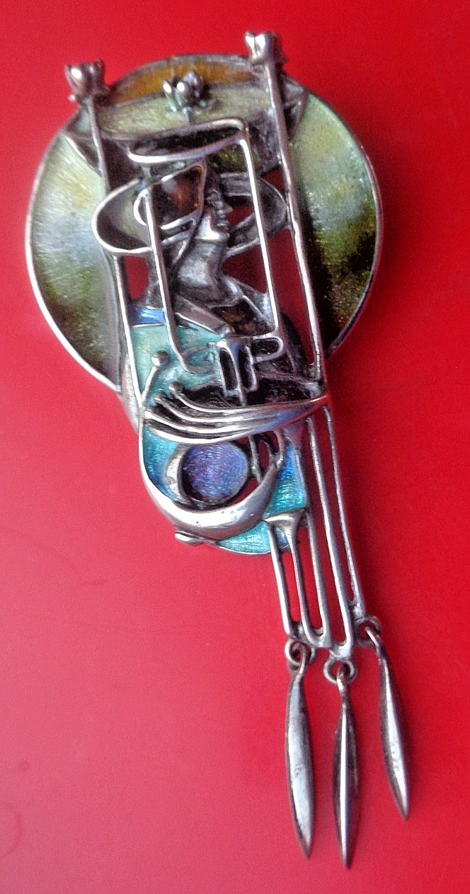 Pat Cheney Silver Pendant Brooch Scottish Sterling Enamel Art Nouveau Mackintosh
