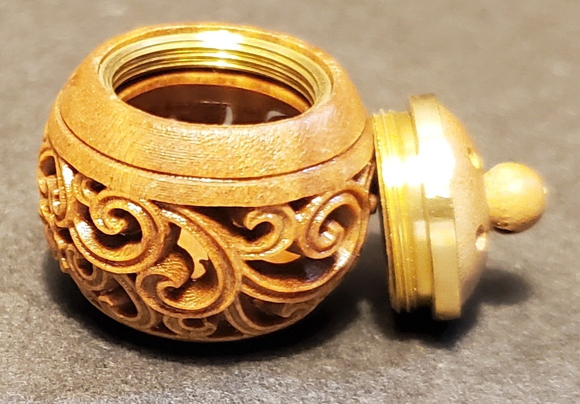 CHARMS & BEADS-TINY CARVED SANDALWOOD AROMA JAR PENDANT/CHARM-ROUND