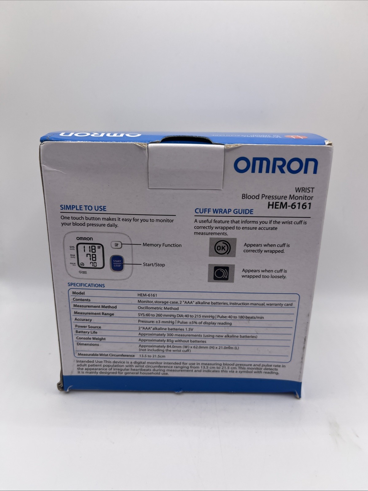 Omron HEM6161 Fully Automatic Wrist Blood Pressure Monitor. OPEN BOX FREE SHIP