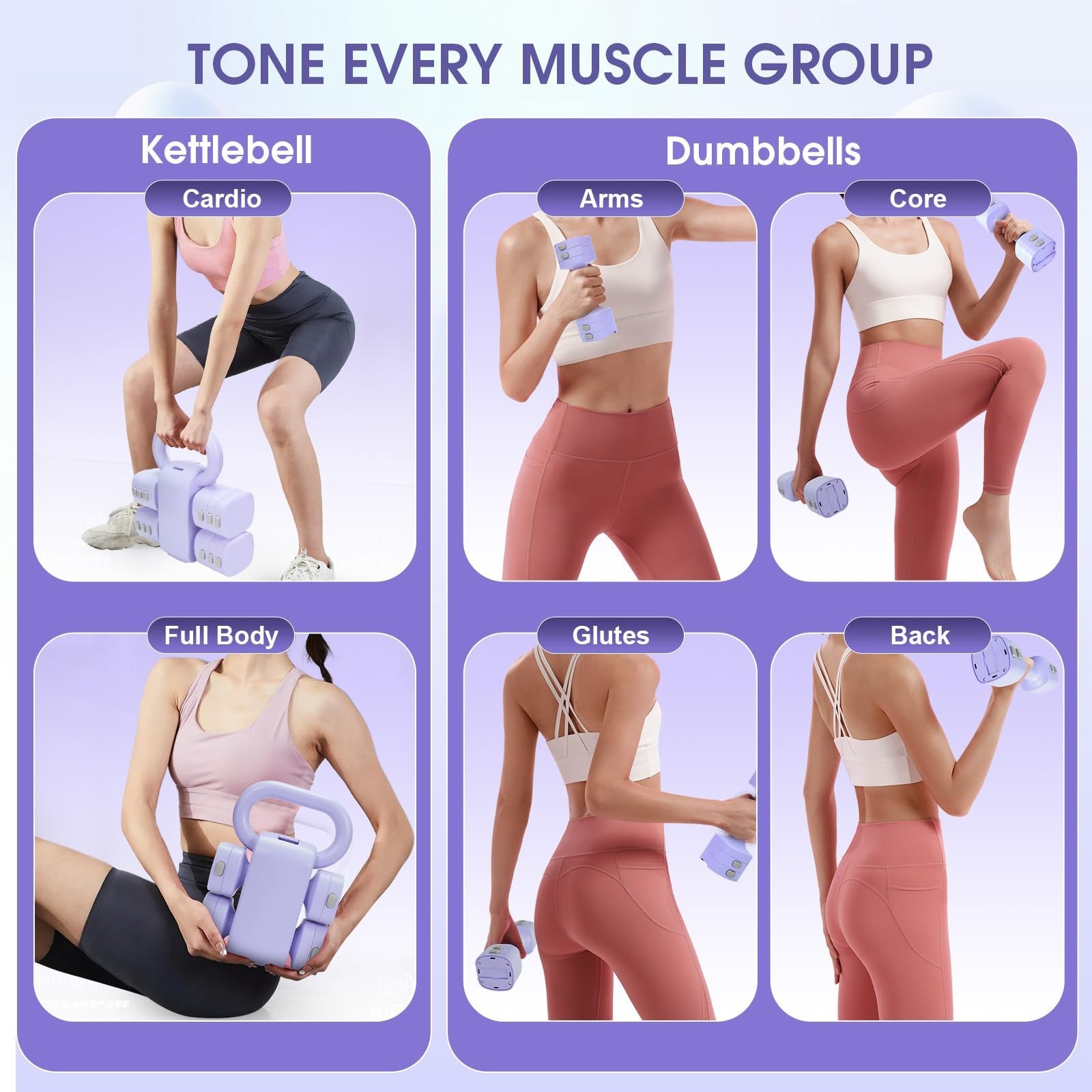 Adjustable 2-in-1 Convertible Kettlebell & Dumbbells Set, 4 in 1 Free Weights...