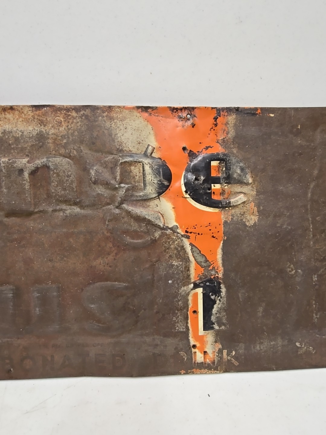 Vintage 1930s Orange Crush Ice Cold Carbonated Drink Embossed Double Bottle Sign