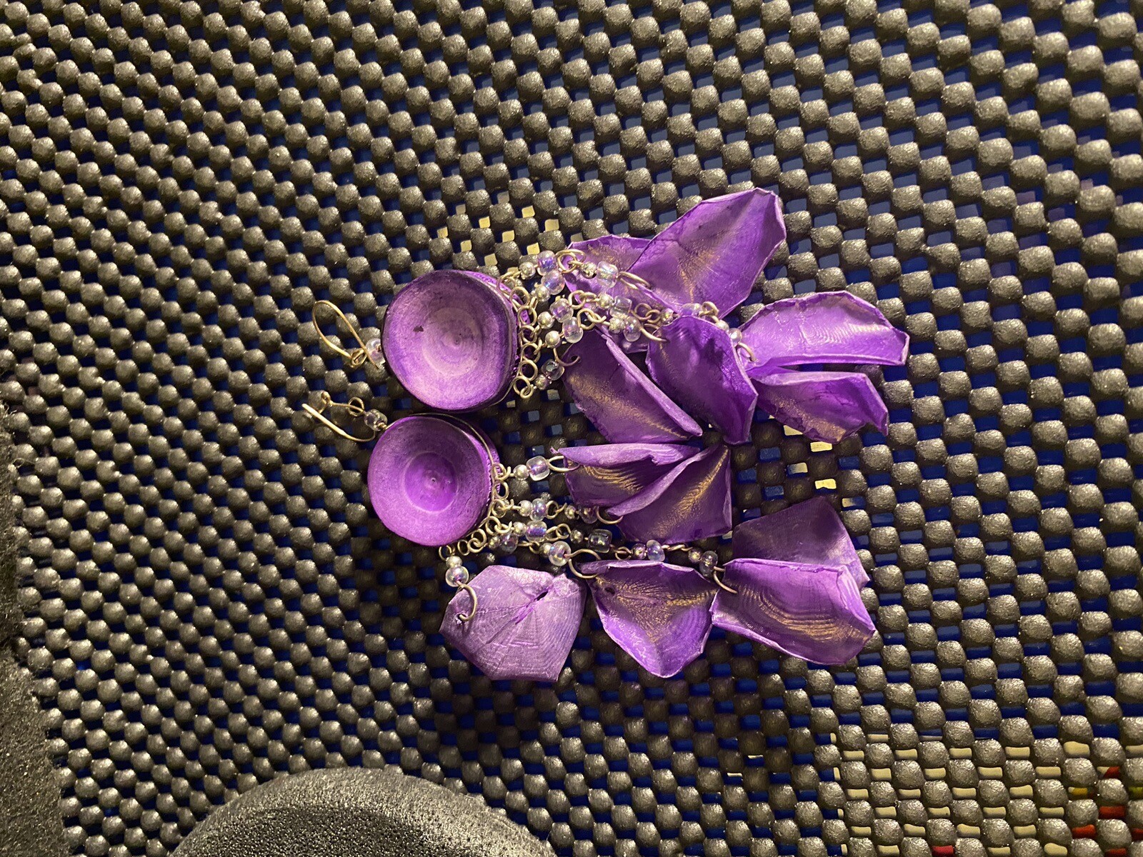 Artisan Purple Scales Leaf Shape On Round Sea Life Discs Dangle Beaded Earrings