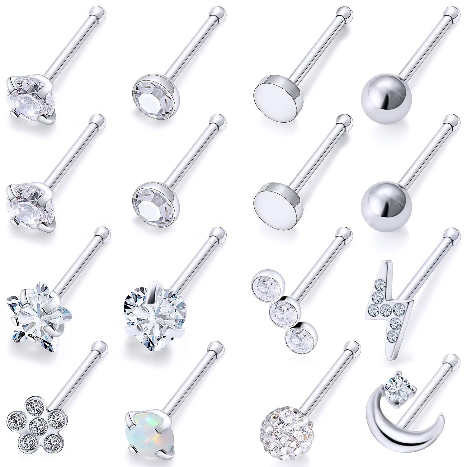 Leiainely Nose Rings Studs Piercings Jewelry for Women 3mm, 2mm, Bone