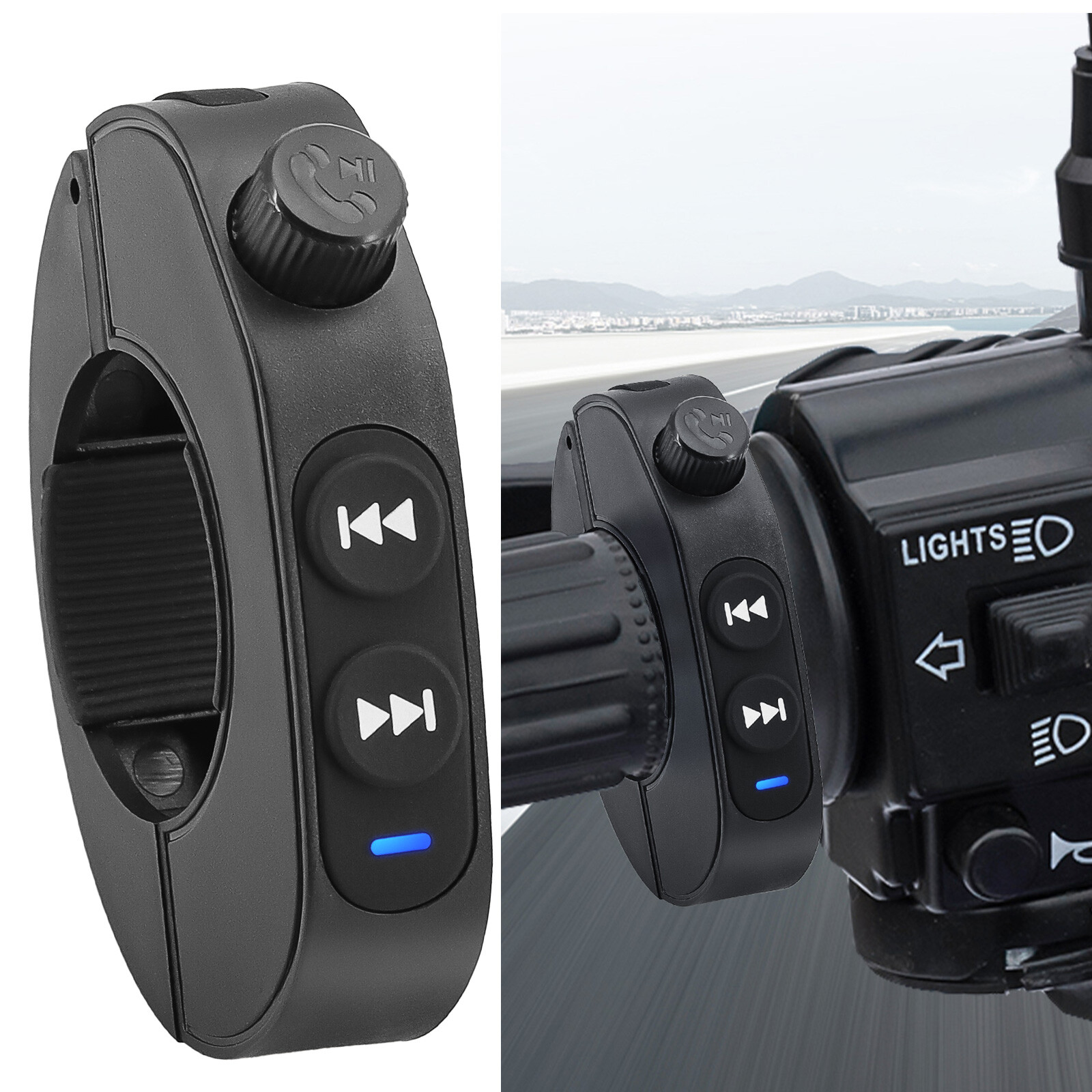 Black Wireless Bluetooth Media Button Remote Controller For Motorcycle Handlebar
