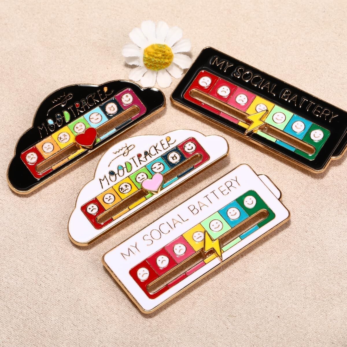 4Pcs My Social Battery Mood Brooch Pin Enamel Lapel Pins for Backpack Collar Hat