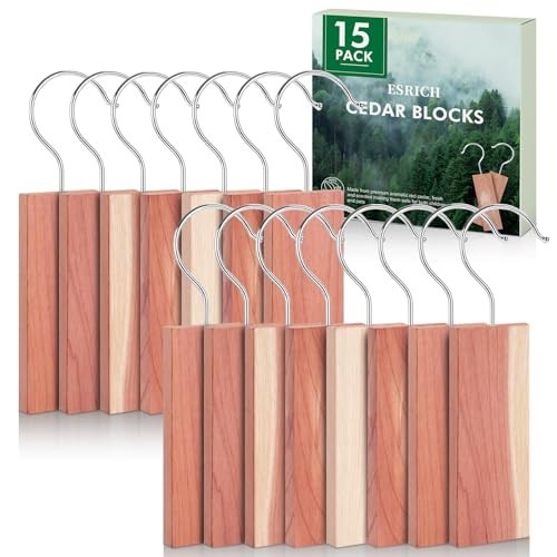 Cedar Blocks for Clothes Storage,15 Pack with Metal Hooks,100% Natura Cedars Woo
