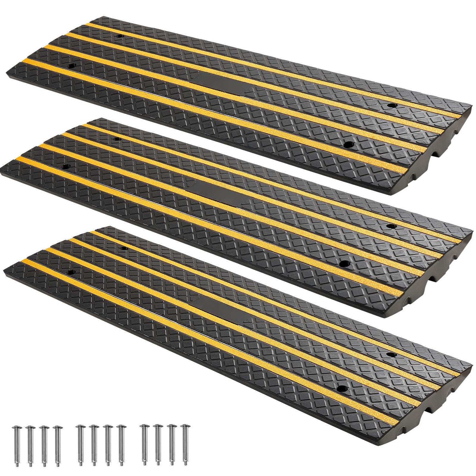 Uimoso 3-Piece Rubber Driveway Ramp Set, 2.6-Inch Rise, 33,069 lbs Capacity