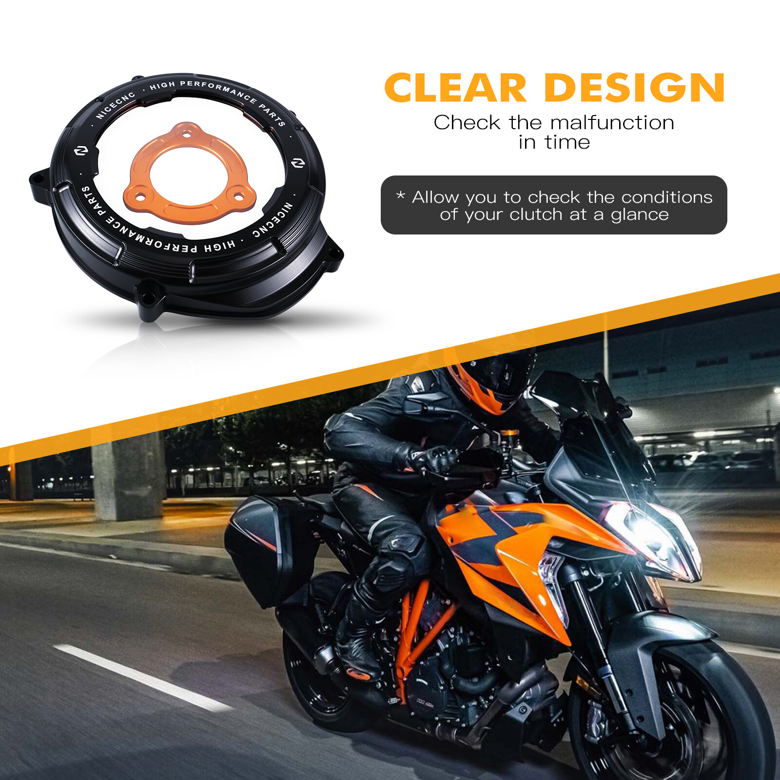 NICECNC Clear Clutch Cover Pretector For KTM 1290 Super Duke R/GT 14-23 Aluminum