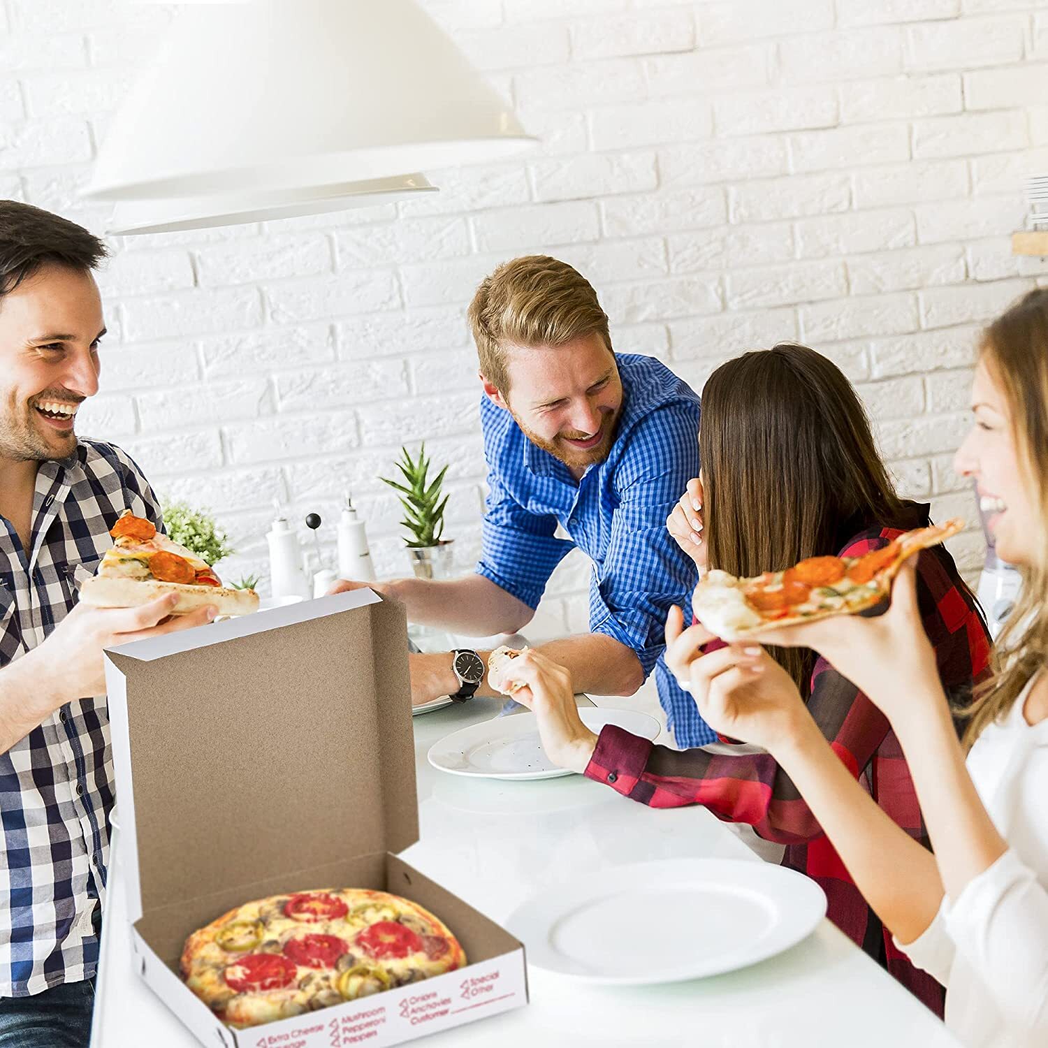 MT Products 10" x 10" x 2" Lock Corner Clay Coated Thin Pizza Box - 10 Pieces