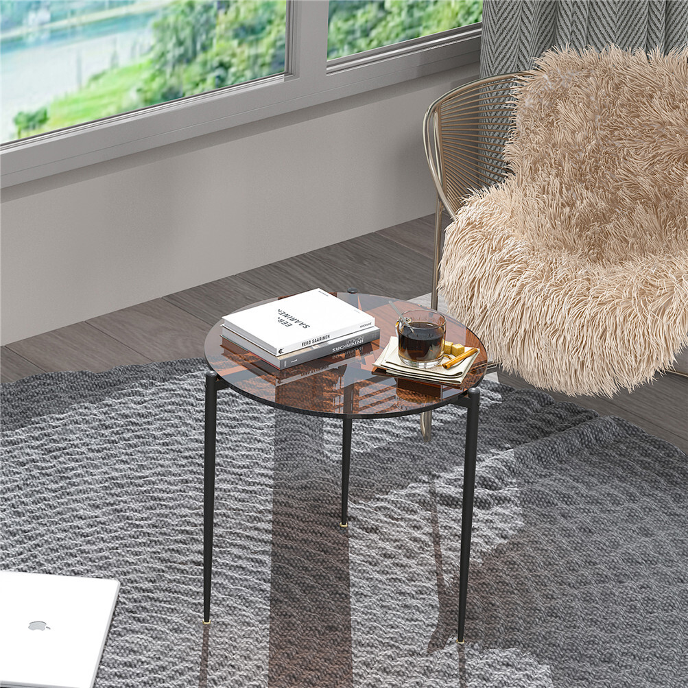 2 Size Modern Art Glass Top Coffee Table Round End Table Sofa Side Accent Tables